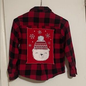 Faded Glory Kids' Red and Black Plaid Shirt with Bear Patch